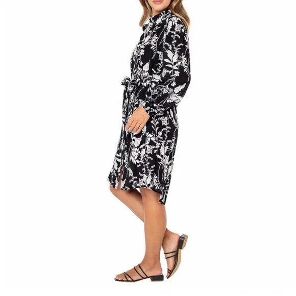 ๐ HP โญ๏ธ Firm Price โญ๏ธ Well Worn Womens' Crepe Dress Long Sleeve Tie Belt Medium - Picture 4 of 9